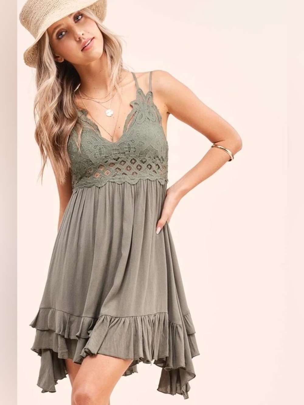 LA MIEL Olive Green Women’s Dress